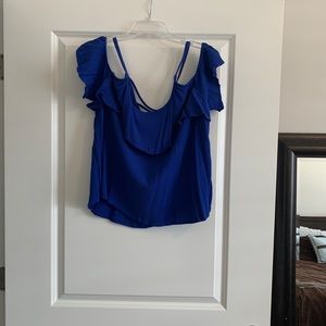 Gorgeous royal blue cold shoulder top with ruffle detail